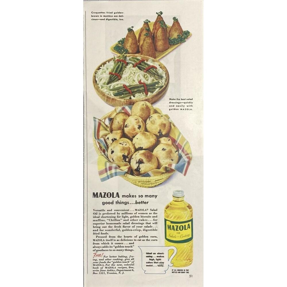 Mazola Salad Oil "Makes so many good things better" Vintage Print Ad 1950